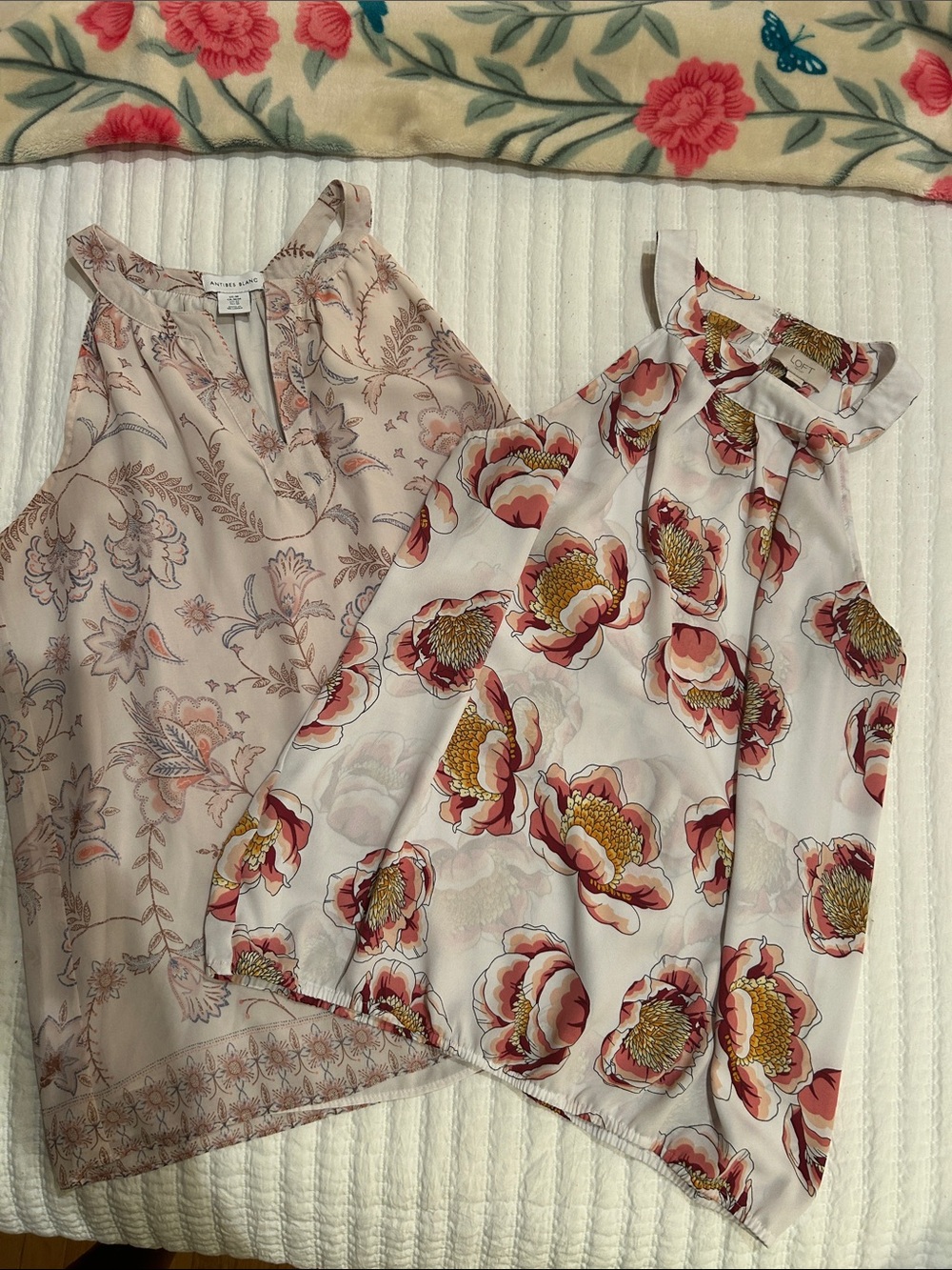 Loft and Antibes Blanc Floral Halter Tops in Light Pink and White